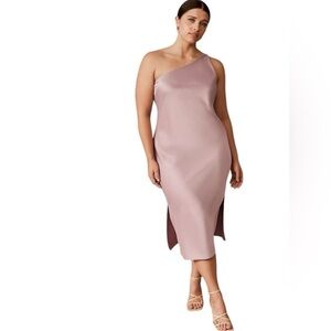 NWT BHLDN Audrie 24W pink one shoulder cocktail midi satin dress plus bridesmaid